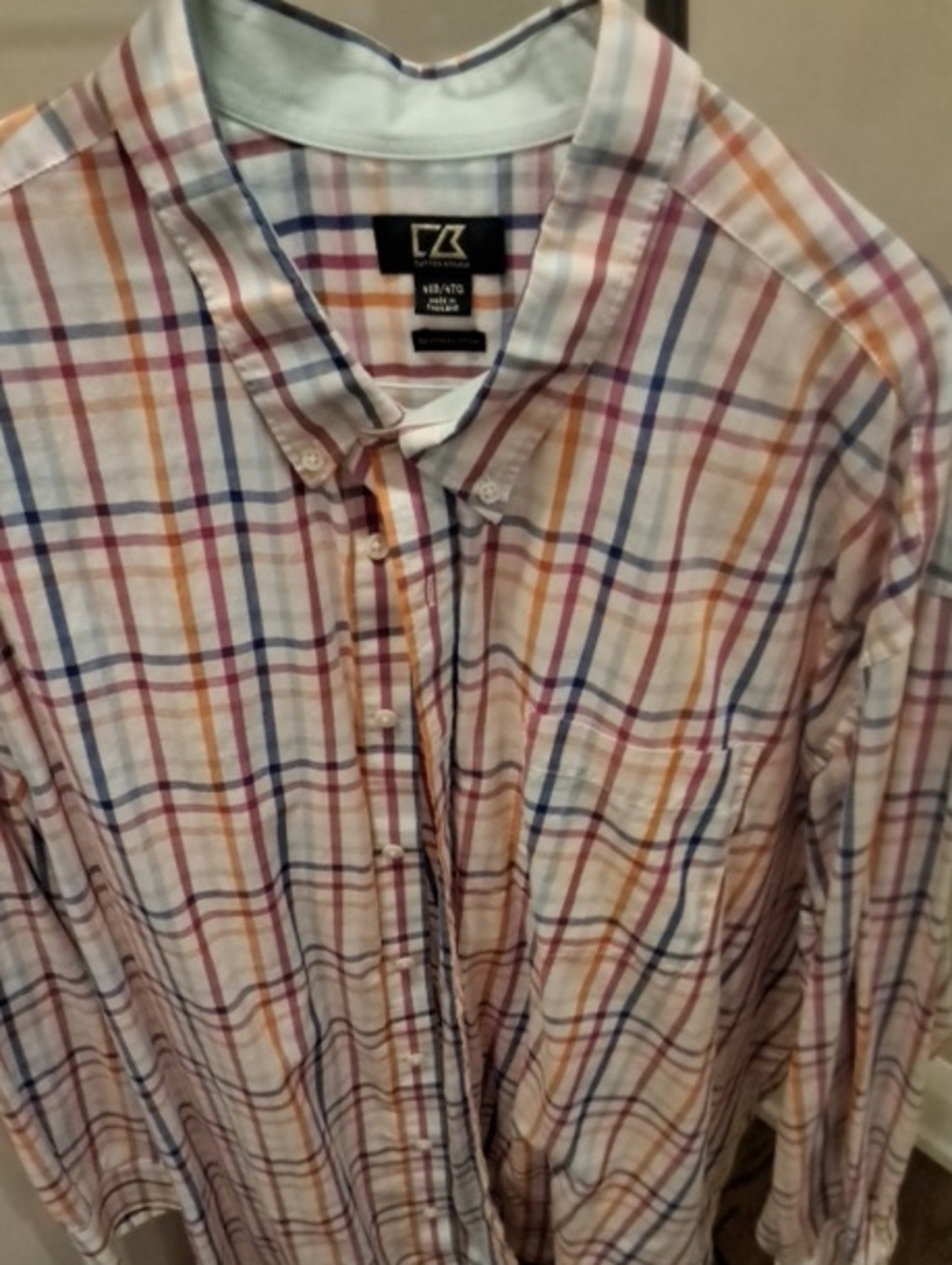 Cutter & Buck Men’s Multicolor Plaid Button-Up Shirt - Blue, Red, Orange & White